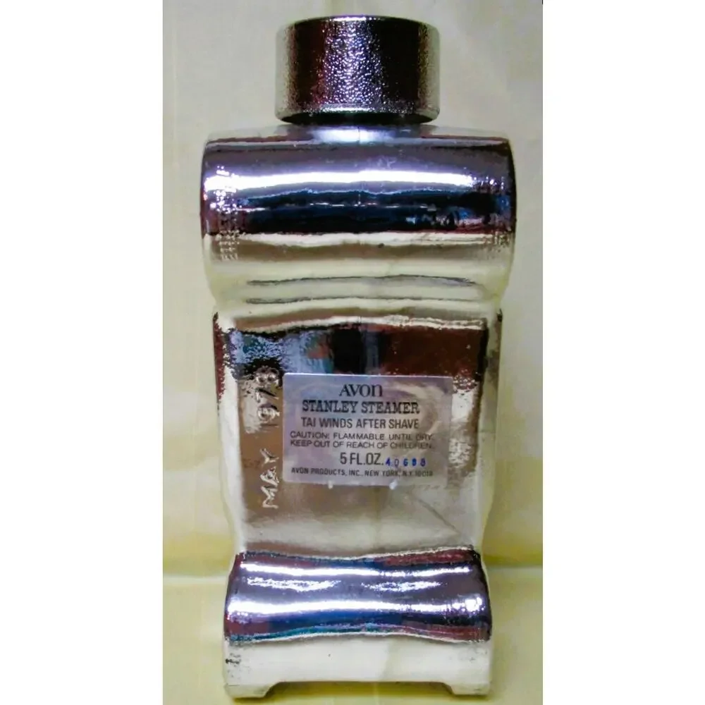 Avon Stanley Steamer Silver Decanter Tai Winds After Shave 5 oz Vintage Car 1978